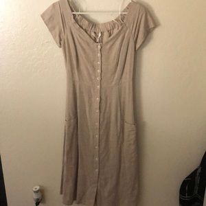 Wayf tan off the shoulder midi dress